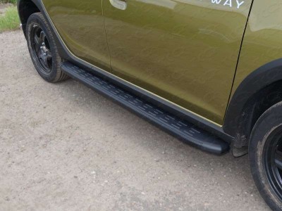 Пороги алюминиевые ТСС с накладкой чёрные для Renault Sandero Stepway № RENSANST15-11BL