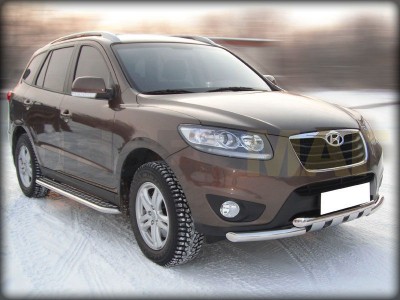 Пороги с площадкой алюминиевый лист 43 мм для Hyundai Santa Fe № HSF10 3.1