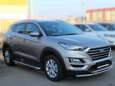 Пороги с площадкой алюминиевый лист 53 мм для Hyundai Tucson № HNT18_2