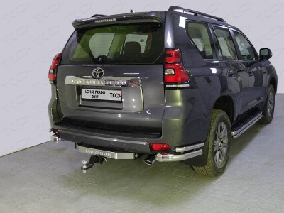 Защита задняя двойные уголки 76-42 мм ТСС для Toyota Land Cruiser Prado 150 2017-2020