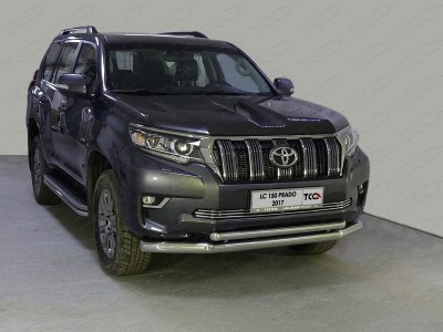 Защита передняя двойная 76-50 мм ТСС для Toyota Land Cruiser Prado 150 2017-2020