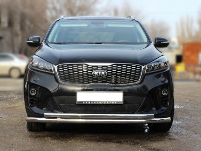 Защита переднего бампера радиусная двойная d-60+43 для Kia Sorento Prime 2018 – н.в. KSTP18_1.1