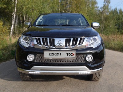 Защита передняя овальная с ДХО 75х42 мм для Mitsubishi L200 № MITL20015-02