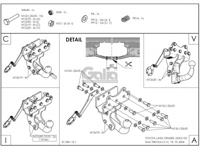 Фаркоп оцинкованный для Toyota Land Cruiser J250 2023-н.в., Lexus GX J250 2023-н.в. быстросъемное крепление шара №T081C