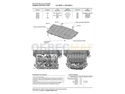 Защита картера и КПП Rival для Mazda 3/6/CX-5/CX-9 2011-2021