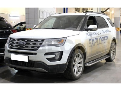 Пороги с площадкой алюминиевый лист 60 мм для Ford Explorer № FE2015_2