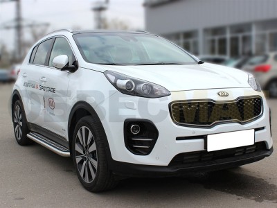 Пороги с площадкой алюминиевый лист 53 мм для Kia Sportage № KSP16_2