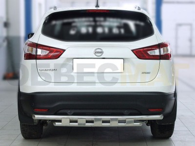 Защита заднего бампера двойная 53-43 мм с накладками для Nissan Qashqai № NQ_3.2