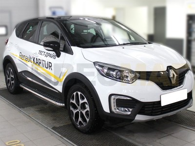 Пороги с площадкой алюминиевый лист 53 мм для Renault Kaptur № RK16_2