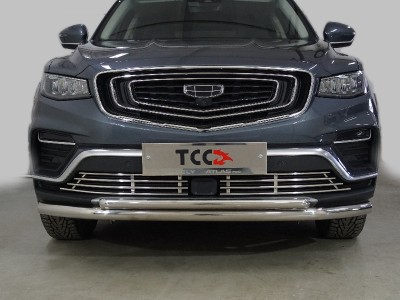 Защита передняя нижняя (двойная) 60,3/42,4 мм ТСС для Geely Atlas PRO 1.5L 4WD 2021 – н.в.
