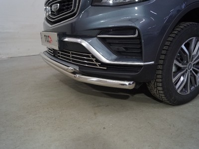 Защита передняя нижняя (двойная) 60,3/42,4 мм ТСС для Geely Atlas PRO 1.5L 4WD 2021 – н.в.