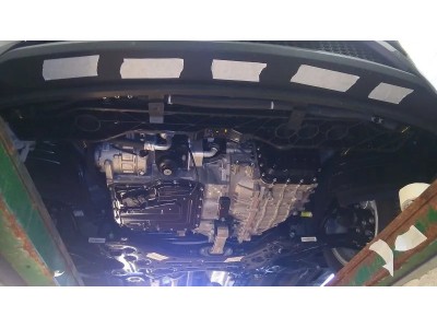 Защита картера двигателя, КПП (2 мм, сталь) для Hyundai Tucson 2018-2021 (V = 1.6 AT AWD; 2.0d AT AWD; 2.0 AT AWD; 2.0 AT FWD), Kia Sportage 2018-2022 (V = 2.4 AT; 2.0 CRDi AT)