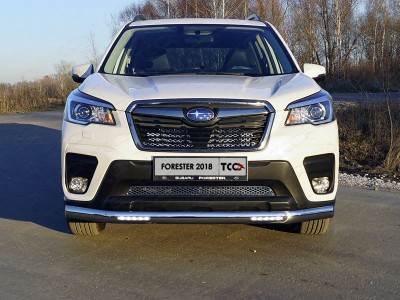 Защита передняя овальная с ДХО 75х42 мм для Subaru Forester SK № SUBFOR18-21