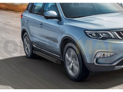 Пороги алюминиевые Rival Black New для Geely Atlas 2018-2021 F173ALB.1903.2