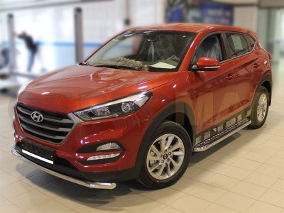 Пороги с площадкой алюминиевый лист 53 мм для Hyundai Tucson № HNT15_2