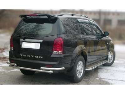 Защита заднего бампера двойная 53-53 мм с углами для Ssang Yong Rexton № SSR_5