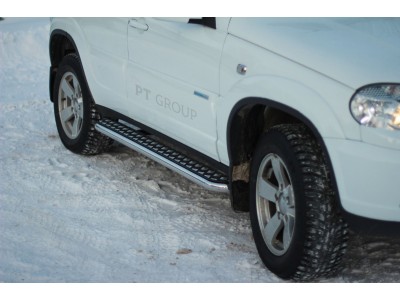 Защита порогов с алюм. площадкой d=51 мм (НПС) для Chevrolet Niva 2009-2020, Lada Niva 2020-н.в.