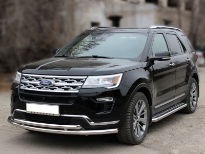 Защита переднего бампера d-60+53 радиусная двойная для Ford Explorer 2017 – н.в. FE2017_1.1