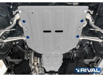 Защита картера и КПП + комплект крепежа Rival, Алюминий для Hongqi H9 2023-н.в., V-2,0, АКПП, RWD.