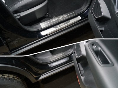 Накладки на пороги на пластик шлифованный лист надпись Atlas 4 штуки для Geely Atlas № GEELEATL18-09