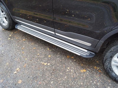 Пороги алюминиевые Slim Line Silver для Geely Atlas № GEELEATL18-37S