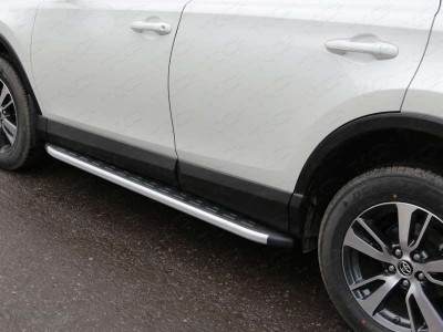 Пороги алюминиевые ТСС с накладкой для Toyota RAV4 № TOYRAV15-19AL