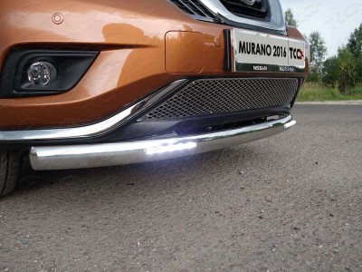 Защита передняя овальная с ДХО 75х42 мм ТСС для Nissan Murano 2016-2021
