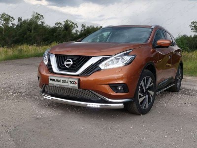 Защита передняя овальная с ДХО 75х42 мм ТСС для Nissan Murano 2016-2021