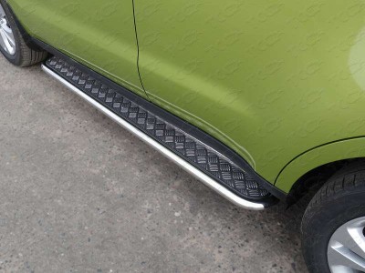 Пороги с площадкой алюминиевый лист 42 мм для Kia Soul № KIASOUL14-08