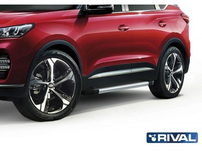 Порог-площадка "Silver" F180AL Rival + комплект крепежа Chery Tiggo 7 2019-2020, Chery Tiggo 8 2020-н.в., Chery Tiggo 8 Pro 2021-н.в.,Chery Tiggo 8 Pro Max 2022-н.в., Exeed LX 2022-н.в. 