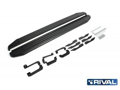 Порог-площадка "Premium-Black" A180ALB Rival + комплект крепежа Chery Tiggo 7 2019-2020, Chery Tiggo 8 2020-н.в., Chery Tiggo 8 Pro 2021-н.в., Chery Tiggo 8 Pro Max 2022-н.в., Chery Tiggo 4 Pro 2022-н.в., Exeed LX 2022-н.в. 