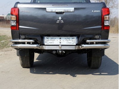 Защита задняя двойные уголки 76-42 мм ТСС для Mitsubishi L200 2019-2021