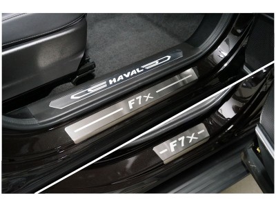 Накладки на пороги (лист шлифованный надпись F7x) 4шт для Haval F7X 2022 – н.в. HAVF7X22-06