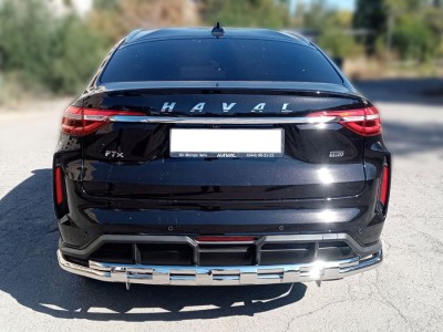 Защита заднего бампера двойная d-60+43 с доп.накладками для Haval F7X 2022 – н.в. HVF7X_3.2