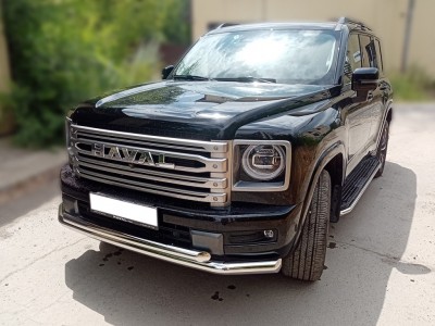 Защита переднего бампера d-76+60 радиусная двойная с подгибами для Haval H9 2024-н.в. №HVH924_1.1
