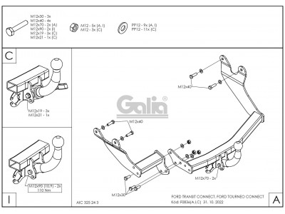 ТСУ Фаркоп оцинкованный Galia шар A для Ford Tourneo Connect № F083A