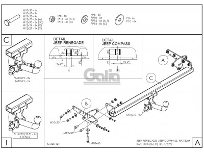ТСУ Фаркоп оцинкованный Galia шар A для Jeep Renegade № J011A