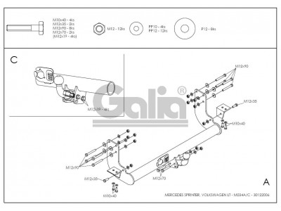 ТСУ Фаркоп оцинкованный Galia шар BMA съёмный на базу 3550 и 4025 мм для Mercedes Sprinter/Sprinter Classic/Volkswagen LT 28/ № M034C