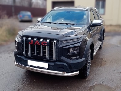 Защита переднего бампера радиусная двойная d-76+60 с подгибами для JAC T9 2024-н.в.