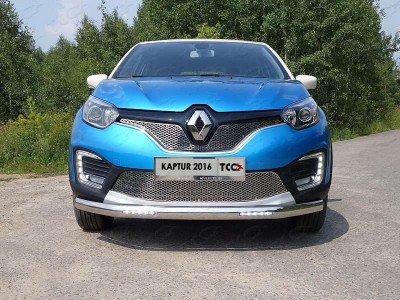 Защита передняя овальная с ДХО 75х42 мм для Renault Kaptur № RENKAP16-29