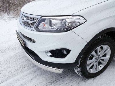 Защита передняя овальная 75х42 мм ТСС для Chery Tiggo 5 2014-2021