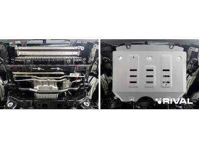 Защита радиатора + комплект крепежа, Rival, Алюминий для Jac T6 V-2.0 2018-н.в. /Jac T8 V-2.0 2023-н.в. /Sollers ST6 V-2.0 2023-н.в.