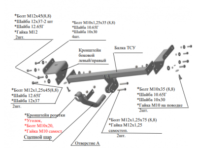 Фаркоп для Hyundai Creta 2016-2021, 2021-2022, Solaris HC 2024-н.в. крепление шара на двух болтах