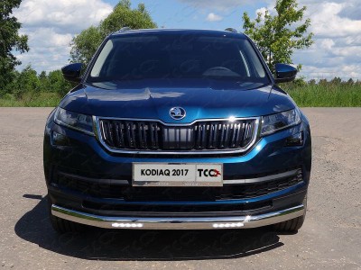 Защита передняя овальная с ДХО 75х42 мм для Skoda Kodiaq № SKOKOD17-18