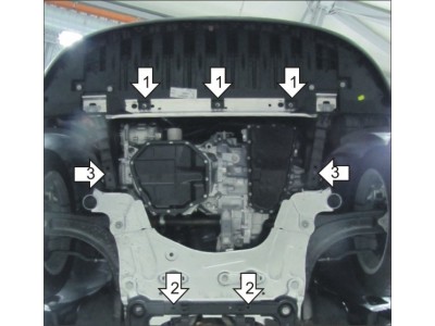 Усиленная защита картера двигателя, КПП (2 мм, сталь) для Renault Megane III 2008-2013, Renault Megane III 2013-2016, Renault Scenic III 2009-2016, Renault Grand Scenic III 2009-2017, Renault Fluence 2010-2012, 2012-2018