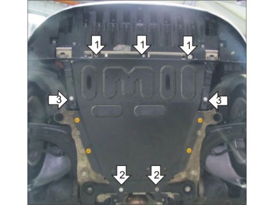 Усиленная защита картера двигателя, КПП (2 мм, сталь) для Renault Megane III 2008-2013, Renault Megane III 2013-2016, Renault Scenic III 2009-2016, Renault Grand Scenic III 2009-2017, Renault Fluence 2010-2012, 2012-2018