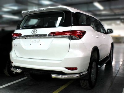 Защита заднего бампера "уголки" одинарные d-76 для Toyota Fortuner 2020-н.в. TF20_3