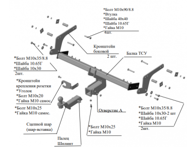 Фаркоп для Renault Duster 2011-2015, 2015-2021, 2021-2022, Nissan Terrano 2014-2022 съемное крепление шара под американский квадрат