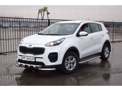 Защита порогов с алюм. площадкой d=51 мм (НПС) для Kia Sportage 2016-2022