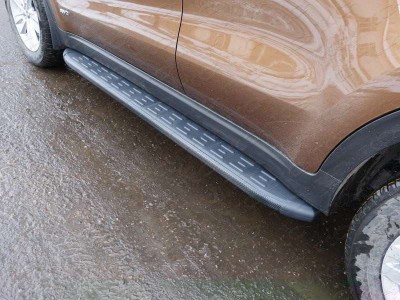 Пороги алюминиевые ТСС с накладкой чёрные для Kia Sportage № KIASPORT16-16BL